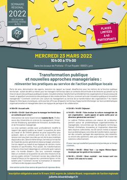 Séminaire régional Auvergne-Rhône-Alpes  - Transformation publique et nouvelles approches managériales : réinventer les pratiques au service de l’action publique locale