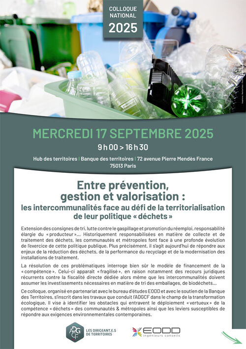 Colloque national - Les intercommunalités face au défi de la territorialisation de leur politique déchets